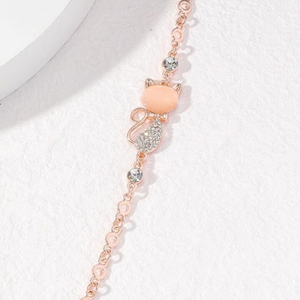 Rose Gold Kitty Bracelet with Chrystal rhinestone embellishments.